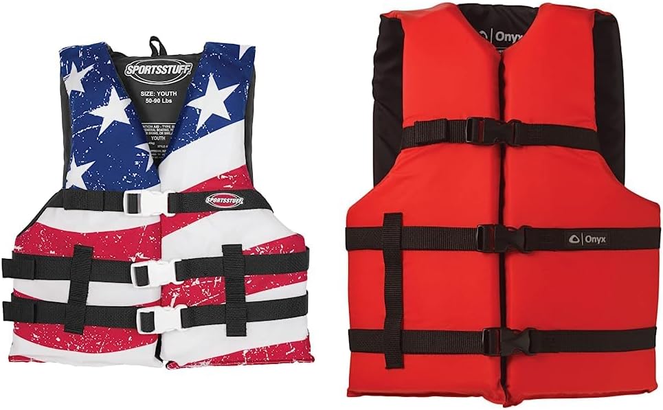 SPORTSTUFF Stars and Stripes Life Jacket, US Coast Guard Approved, Type III, Adult, Child, Youth Sizes