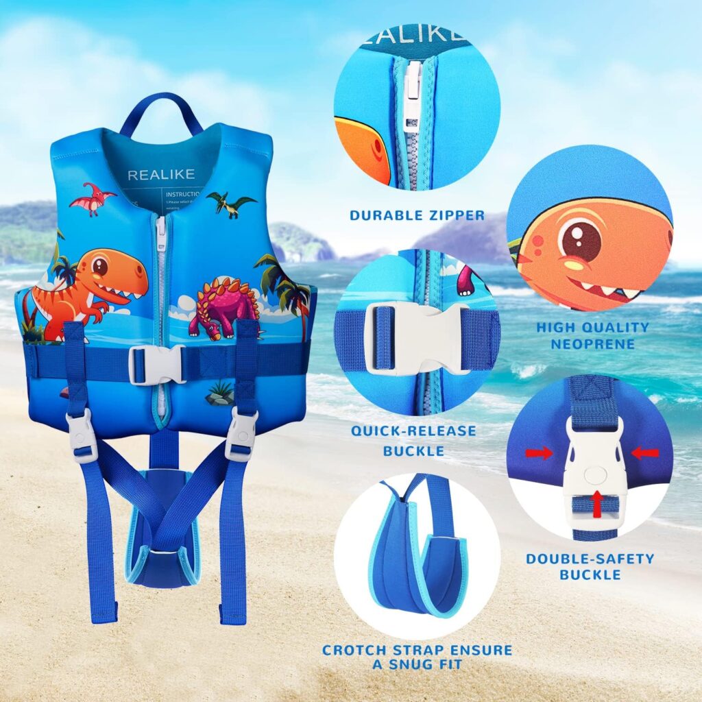 REALIKE Kids Swim Vest Toddler Floaties Adjustable Safety Strap Swimming Aids for Toddlers Children Float Swimsuit, Suitable for Age 2-10 Years/22-88lbs
