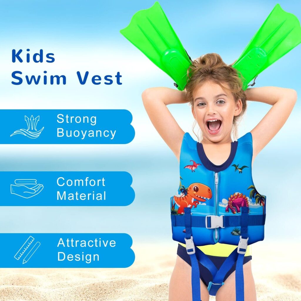 REALIKE Kids Swim Vest Toddler Floaties Adjustable Safety Strap Swimming Aids for Toddlers Children Float Swimsuit, Suitable for Age 2-10 Years/22-88lbs