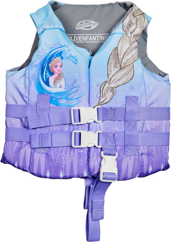 SwimWays Disney Princess Swim Trainer Life Jacket, US Coast Guard Approved Life Vest Kids Swim Vest, Pool Floats  Life Jackets for Kids 33-55 lbs, Elsa