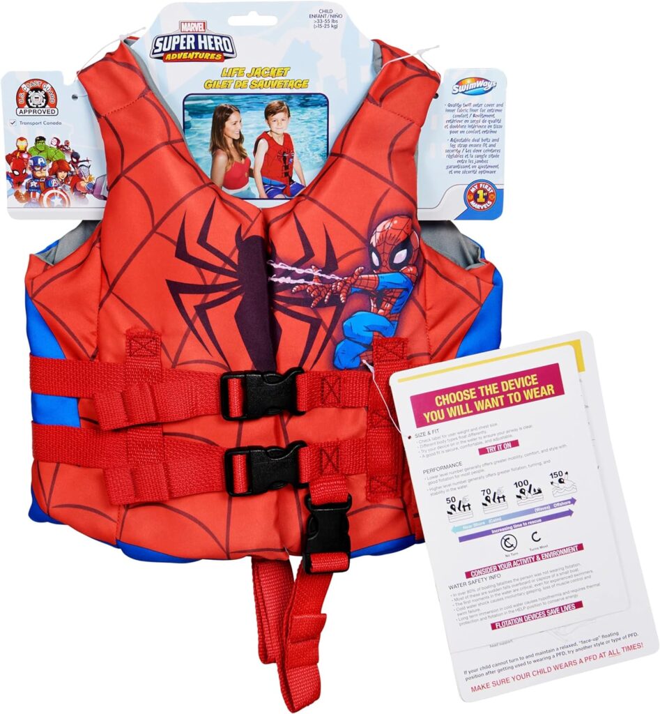 SwimWays Marvel Swim Trainer Life Jacket, US Coast Guard Approved Life Vest Kids Swim Vest, Pool Floats  Life Jackets for Kids 33-55 lbs, Spidey